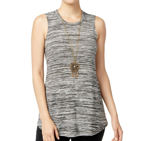 BCX Womens Space-Dye With Necklace Tank Top, Grey, Small
