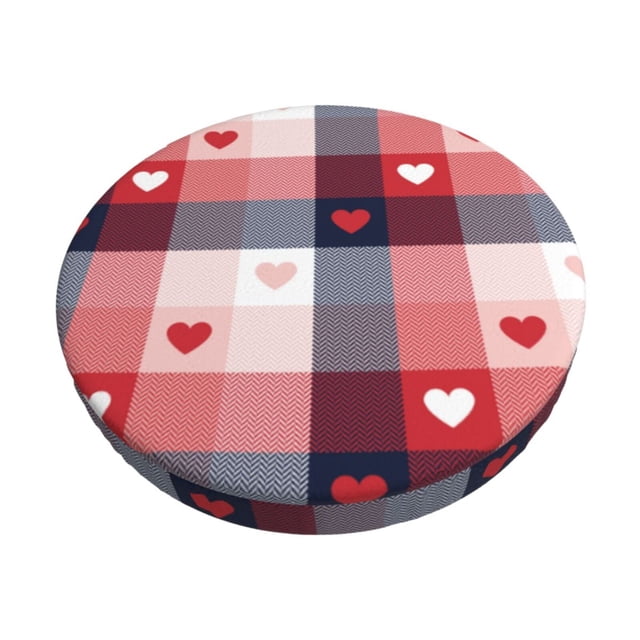 Disketp Heart Plaid Funda Redonda para Taburete, Funda de Cojín para Silla de Bar Suave y Elástica-13 inch