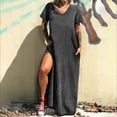 thumbnail image 2 of adviicd Robe Maxi pour Femmes Robe d'Été à Manches Courtes Col Rond Rayée Basique Unie pour Bureau Gris,P, 2 of 4
