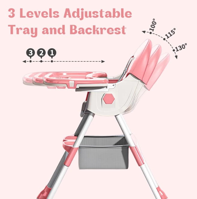 LHUAI, Foldable Baby High Chair, 4 in 1 Convertible High Chairs, With 5-Point Safety Harness, Adjustable Dining Tray & Backrest & Height, Easy To Clean Surface, For Babies And Toddlers, Pink