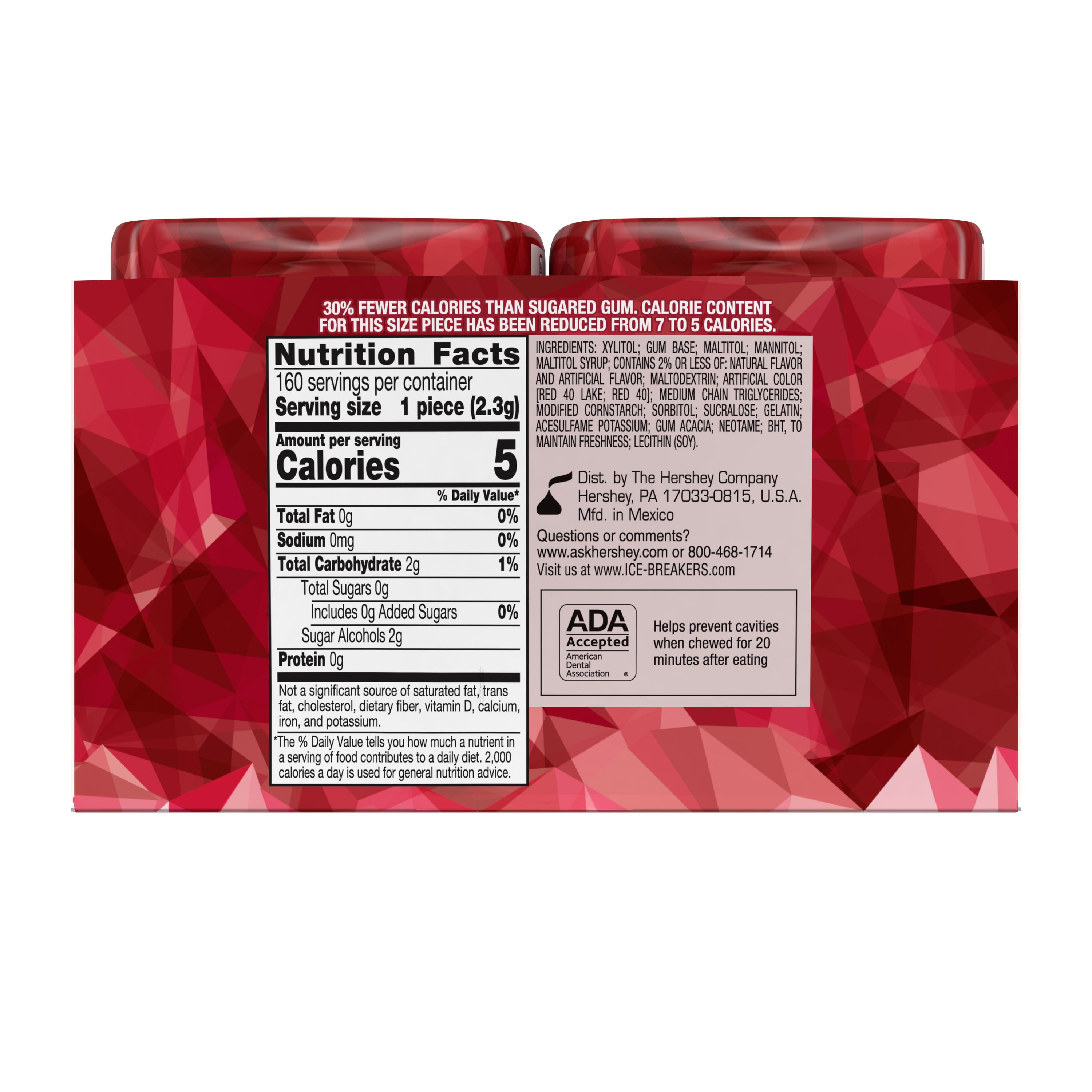 ICE BREAKERS, ICE CUBES, Cinnamon Flavored Sugar Free Chewing Gum, Made with Xylitol, 3.24 oz, Bottles, 4 Count, 40 Pieces