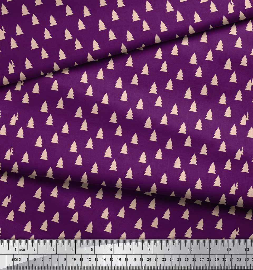 Soimoi Purple Cotton Poplin Fabric Christmas Tree Print Fabric by the Yard 56 Inch Wide