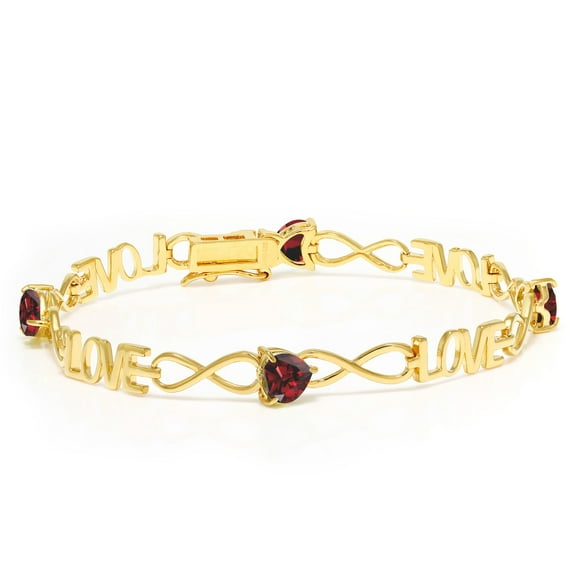 Gem Stone King 4.00 Ct Heart Shape Red Garnet 18K Yellow Gold Plated Silver Bracelet for Women