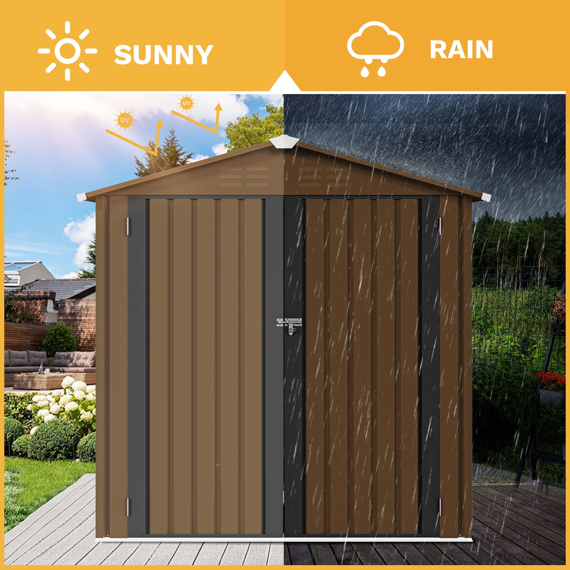 Uforic 6' x 4' Outdoor Metal Storage Shed, Large Tools Storage Shed with Lockable Double  Doors & Air Vent for Backyard, Patio, Lawn