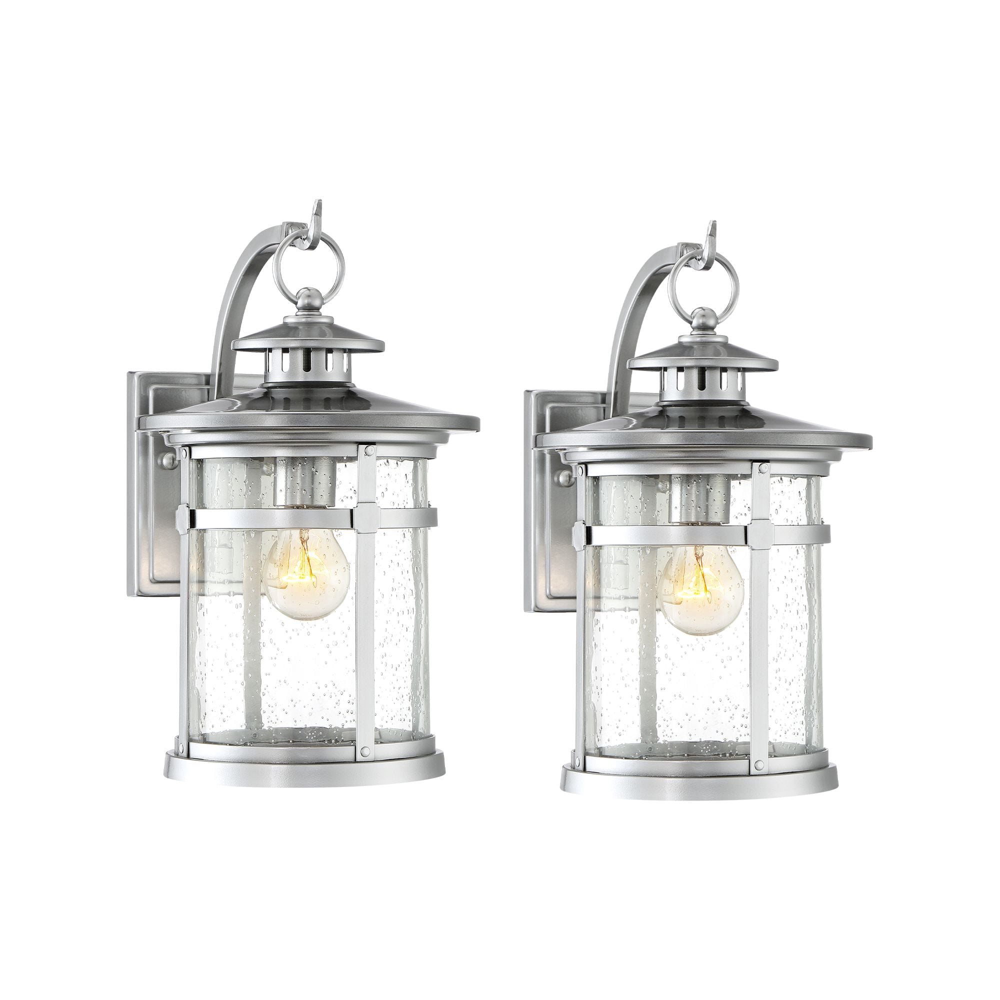 Franklin Iron Works Callaway Modern Industrial Outdoor Wall Light Fixtures Set of 2 Chrome Metal 11 3/4" Clear Seedy Glass for Post Barn