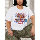 thumbnail image 1 of Patriotic American Girl Graphic Tee - Casual Round Neck Short Sleeve, 100% Polyester, Machine Washable - Festive Stars & Stripes Design for Women, 1 of 7