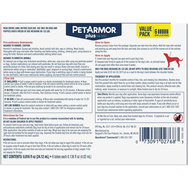 Petarmor plus for dogs 89 132 lbs cheap