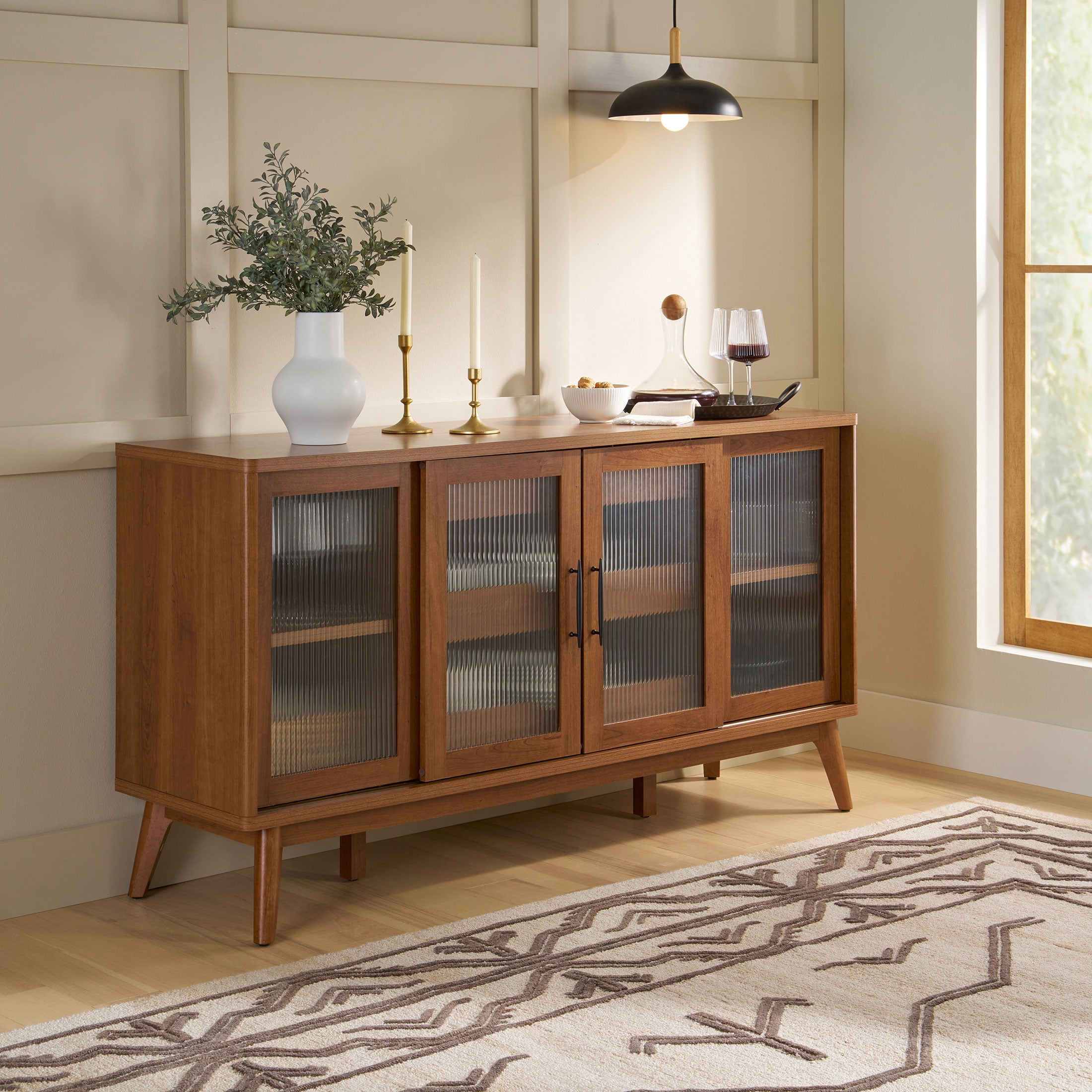 Better Homes & Gardens Greyson Glass Door Buffet Cabinet, Acorn Finish