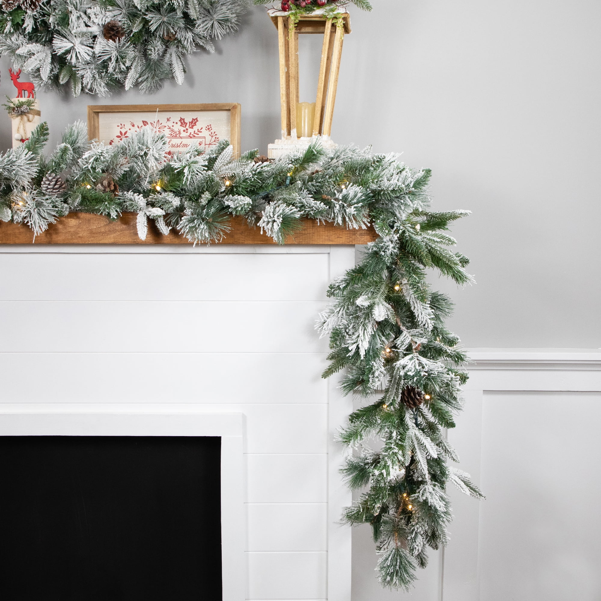 9' x 14" Pre-Lit LED Flocked Rose Mary Emerald Angel Pine Artificial Christmas Garland - Clear Lights