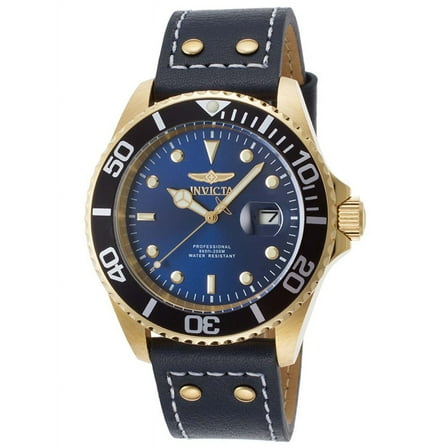 Men's 22076 Pro Diver Quartz 3 Hand Gold SS Blue Dial Leather Watch