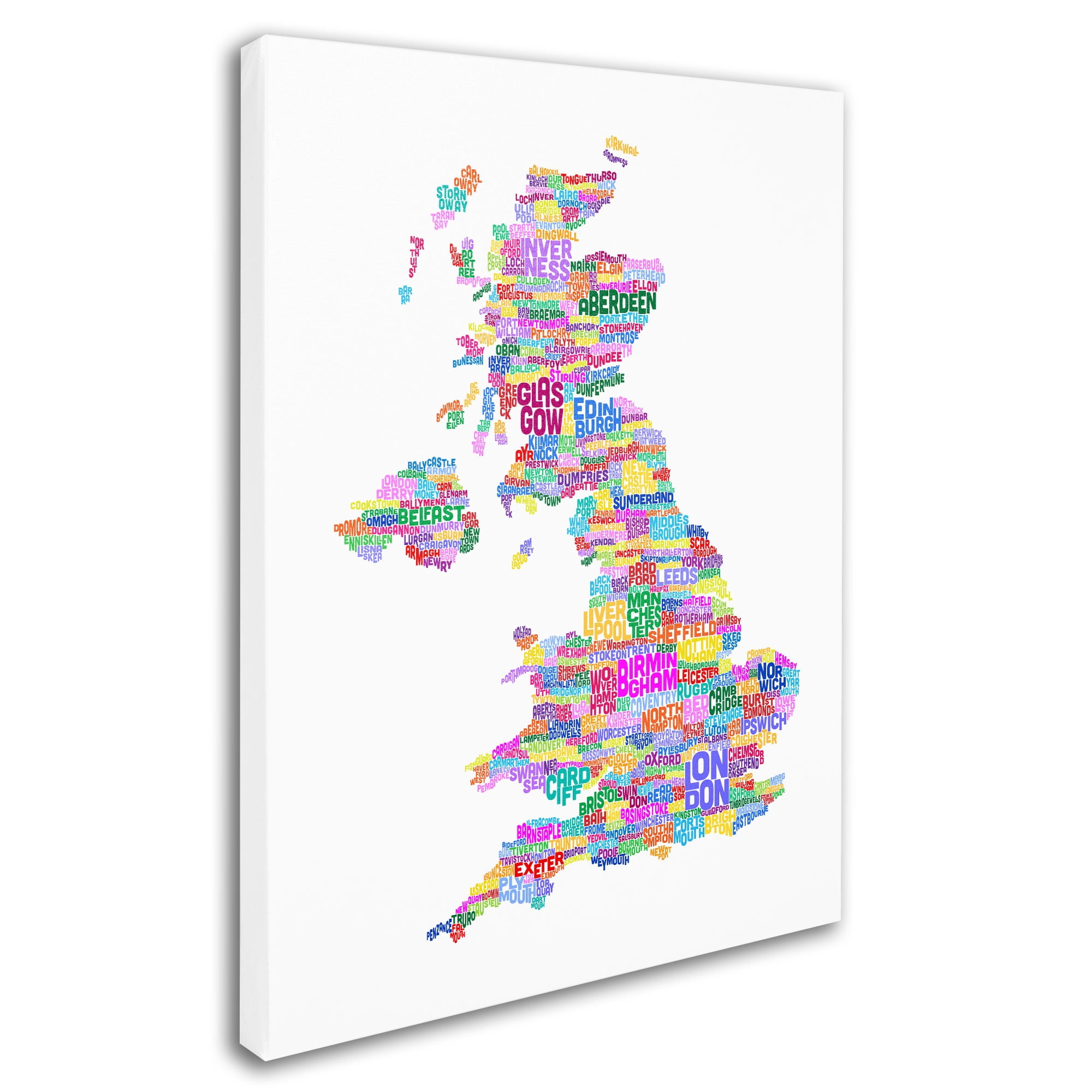 Trademark Art 'UK Cities Text Map 3' Canvas Art by Michael Tompsett
