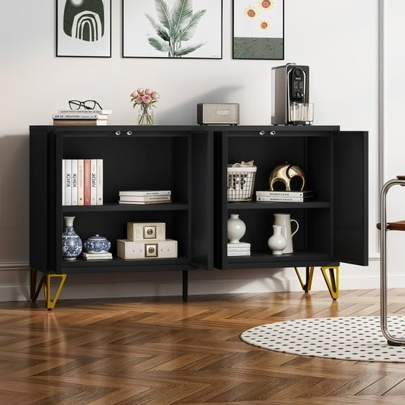 Craftian 54.5"W Sideboard Storage Cabinet with Doors & Shelves, Metal Kitchen Cabinet, Black