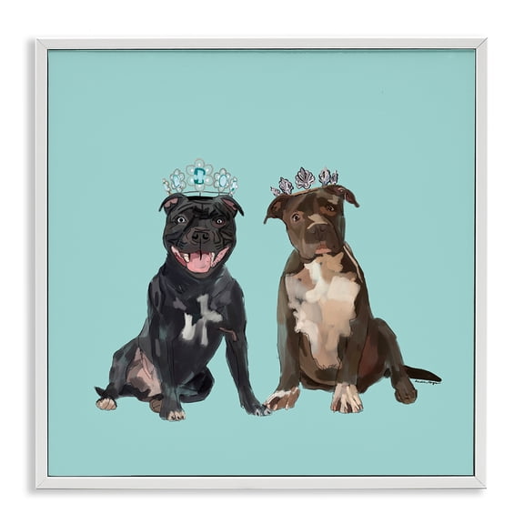 Stupell Industries Contemporary Royal Pit Bulls with Crowns White Framed Giclee Art, 12 x 12, by Amelia Noyes