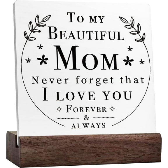 Mom Gift From Daughter,Mother's Day Birthday Gift For Mom,To My Beautiful Mom Ceramic Desk Sign Wood Block Sign Desk Decor Decorations Gift Ideas For Mom Home Office Bedroom Shelf Table Decor