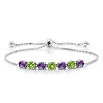 Gem Stone King 2.67 Ct Round Purple Amethyst Green Peridot 925 Sterling Silver Tennis Bracelet for Women