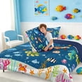 thumbnail image 4 of Manfei Cartoon Underwater World Full Size Comforter Sets for Kids Boys and Girls, Ocean Fish Bedding Sets, Navy Reversible 3 Pieces, 1 Comforter and 2 Pillowcases, 4 of 6