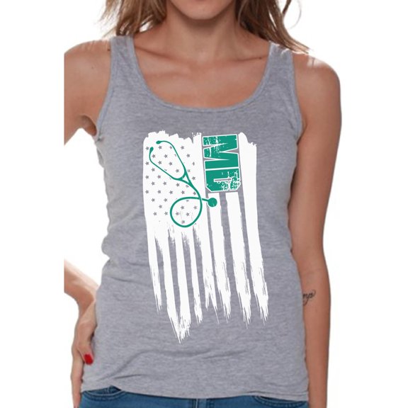 Awkward Styles American Flag MD Medic Women Tank Top Made in the USA 4th of July Medical Shirt for Women USA Pride Patriotic Doctor Women Tank Stripes and Stars Retro USA Medic Top for Women