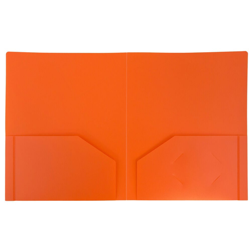 JAM Paper Heavy Duty Plastic 2 Pocket Extra Tough School Folders, Orange, Bulk 48/Pack