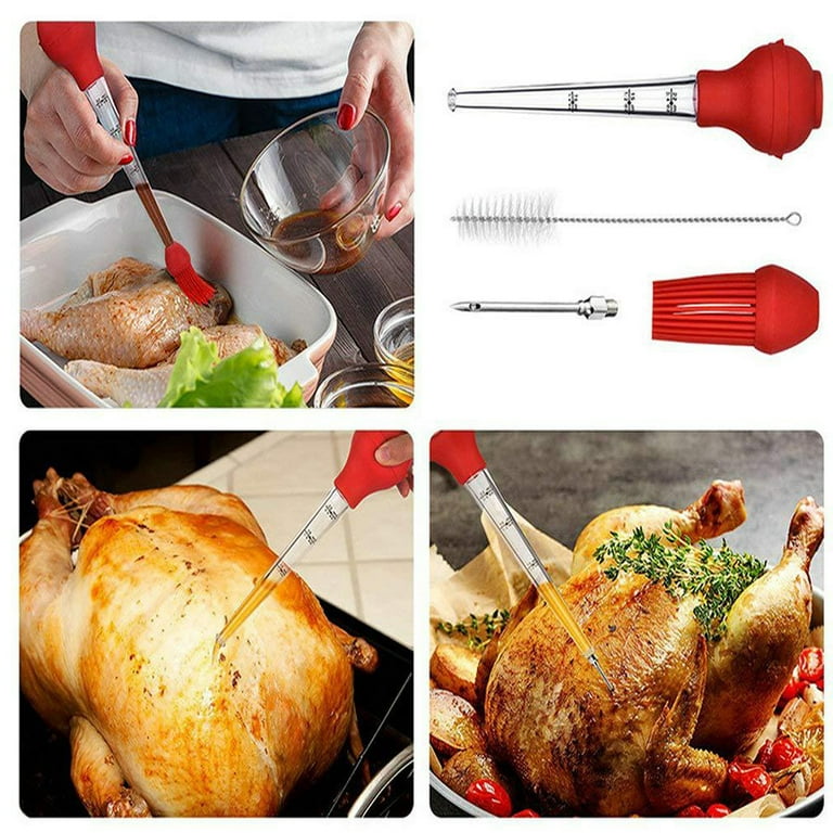 Silicone Turkey Baster and Pastry Brush Set with Thick Glass