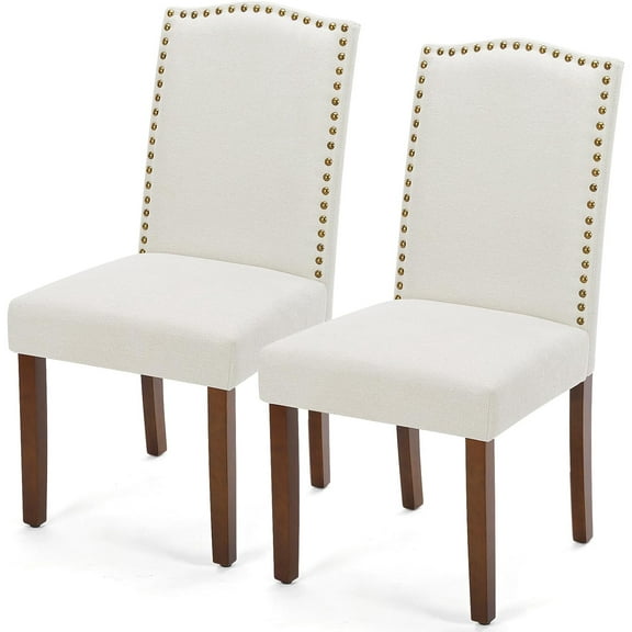 Dining Chairs Set of 2, Moden Leather Kitchen Table Chairs with Wooden Legs and Padded Seat for Dining Room/Kitchen/Living Room/Restaurant, Beige