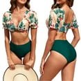 thumbnail image 5 of Women's 1 Pieces Beach Swimsuit Tropical Ruffle Halter Bikini Swimsuit with Cover up Wrap Skirt, 5 of 9