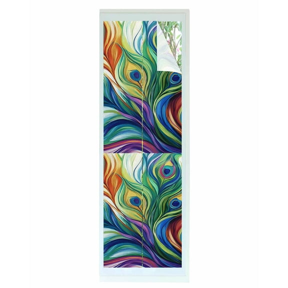 Window Privacy Film Colorful Peacock Feathers Stained Glass Window Film Decorative Sun Block Window Cover Oil Painting Abstract Art Window Clings Static Adhesive Sticker for Bathroom 17.7"x78.7"