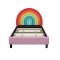 thumbnail image 3 of Rainbow Design Upholstered Twin Platform Bed Cute Style Princess Bed for Boys & Girls, Teens, Colorful & Pink, 3 of 7
