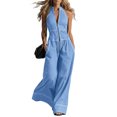 thumbnail image 2 of Womens Halter Neck Jumpsuit Zipper Front Wide Leg Summer Casual Elegant Romper with Pockets S, 2 of 3