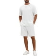 thumbnail image 2 of INSPIRE CHIC Men's Casual Texture Crew Neck Solid Shirt Top and Shorts 2 Piece Outfits L White, 2 of 6