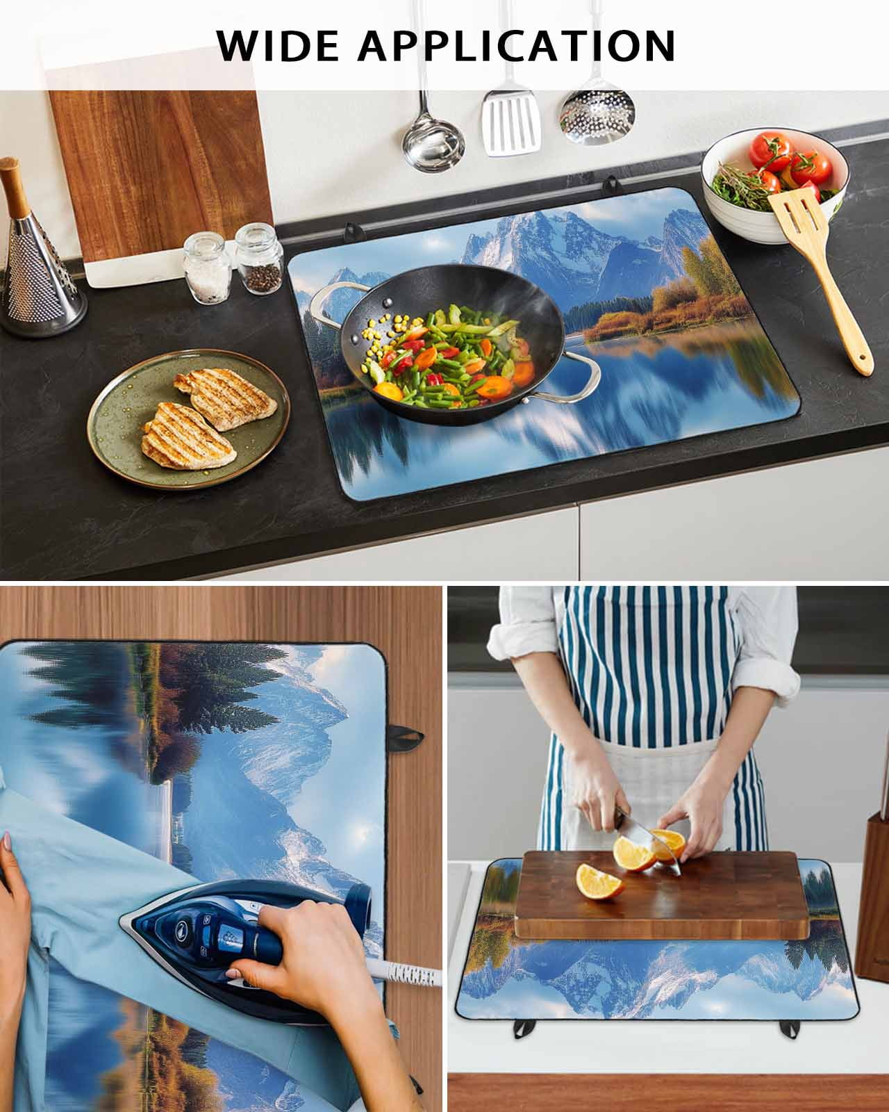 nqOlkjepod Large Induction Cooktop Protector Mat 36"x21", Blue Mountain Stove Top Covers for Electric Stove, Modern Art Farmhouse Forest Decorative Stove Burner Cover Mats, Glass Top Stove Cover