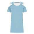 thumbnail image 3 of Uootdi Casual Dresses for Women Cold Shoulder Solid Color Short Sleeve Dress With Metal Ring Decor Lightweight Top Casual Blouse Gift, 3 of 7