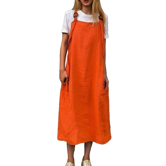Women Fashion Solid Adjustable Shoulder Strap Casual Long Dress