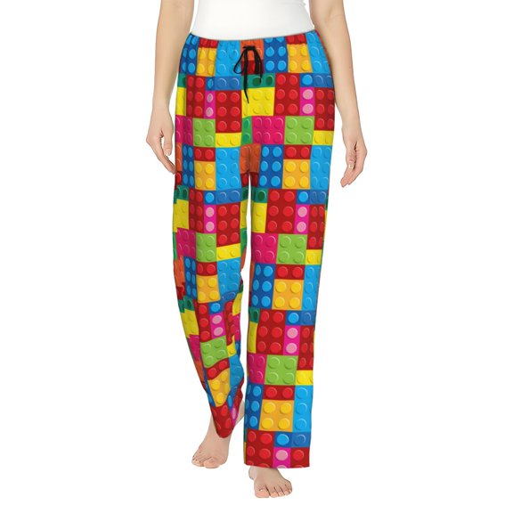Colorful Building Blocks Women'S Pajama Pants Drawstring Pj Bottoms Pants With Pockets Small