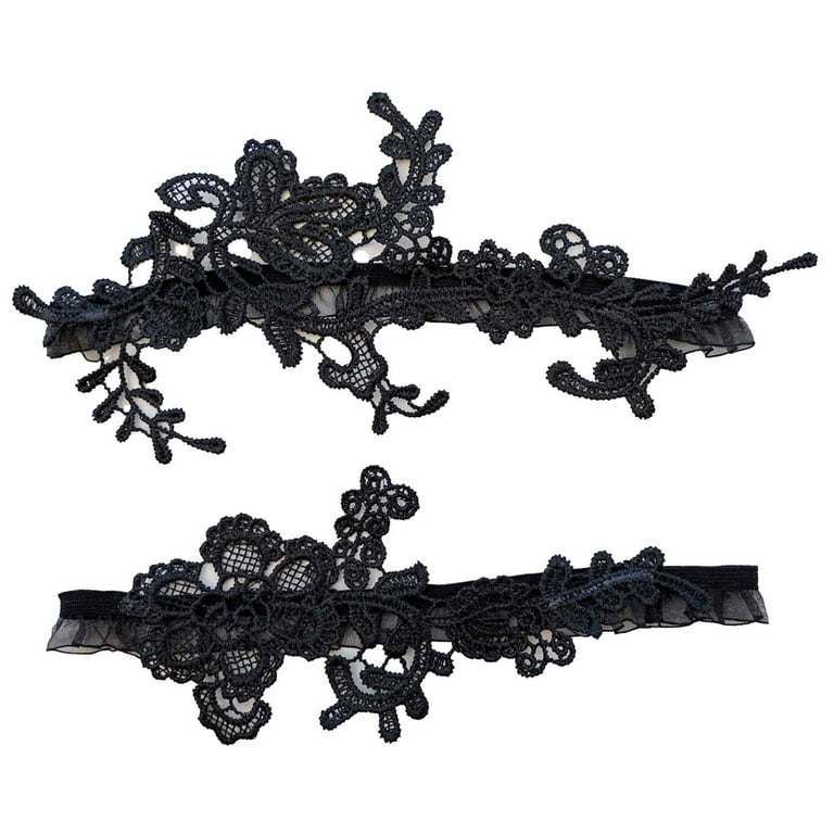 wie befriedigst du dich selbst 2x Wedding Garter Set Bridal Garters Stretch Flower Pattern Lace Leg Garter  Leg Belt for Stage Performance Weddings Prom Women Girls Banquet black