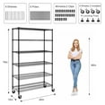 thumbnail image 2 of 6000Lbs Capacity Heavy Duty Storage Shelves Wire Shelving Unit and Storage Adjustable NSF 6 Tier Metal Rack Shelf on Wheels for Garage Basement, 76 H x L x 18 D - Black, 2 of 9