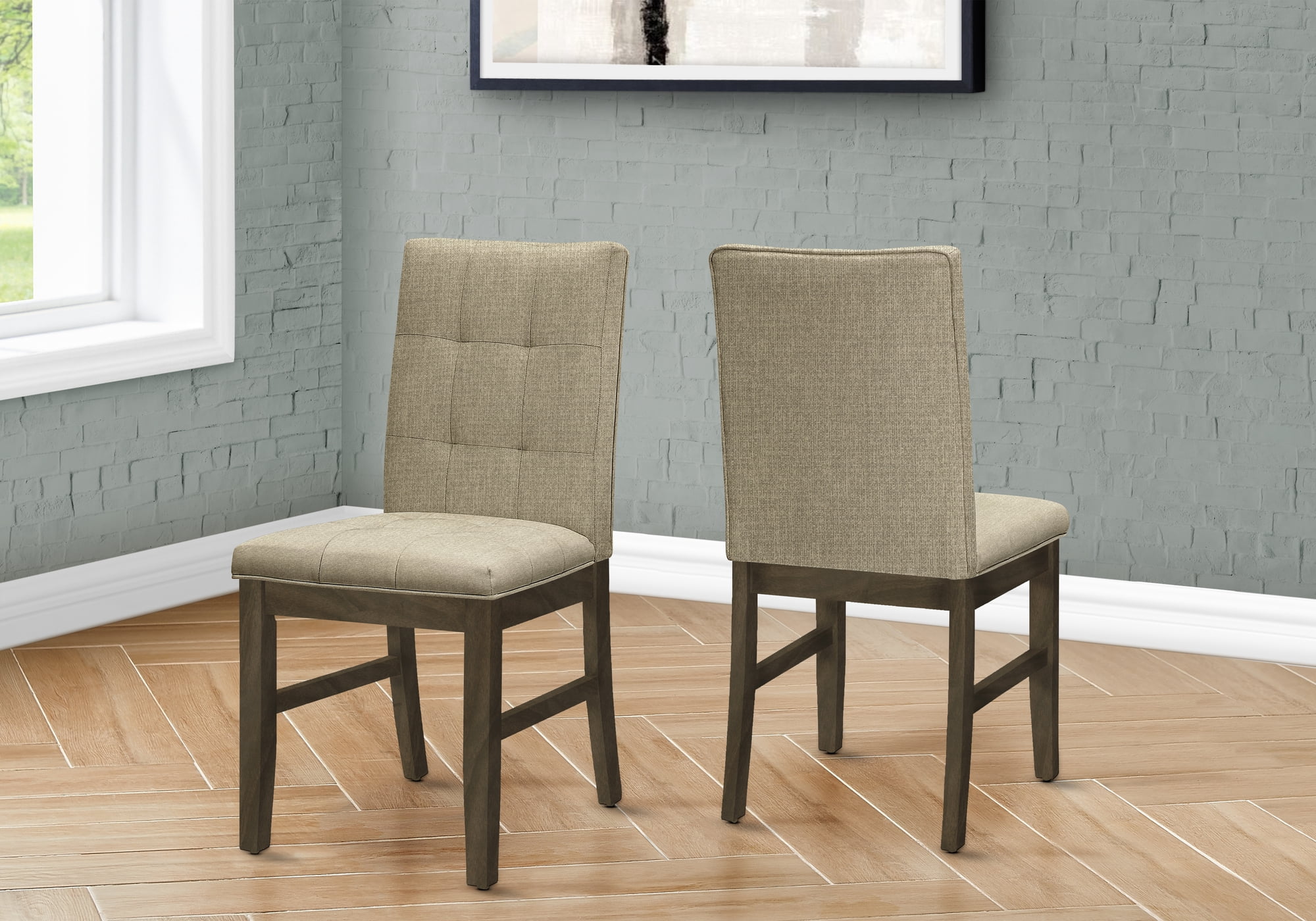 Monarch Specialties - Dining Chair, 37" Height, Set Of 2, Upholstered, Dining Room, Kitchen, Brown Fabric, Grey Solid Wood, Transitional
