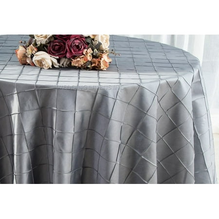 

Wedding Linens Inc. 90 Round Pintuck Taffeta Seamless Linen Tableccloth for Party Wedding Reception Catering Dining Home Table Cover Linens - Silver