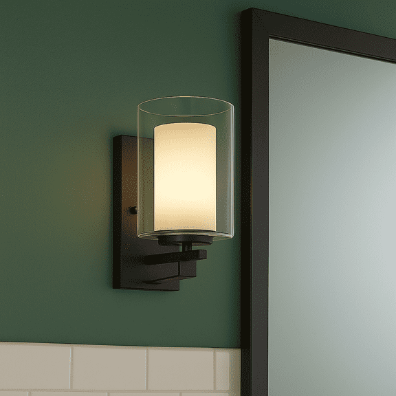 Design House Impala Traditional 1-Light Indoor Dimmable Wall Light with Double Glass Shade, Rustic Bronze