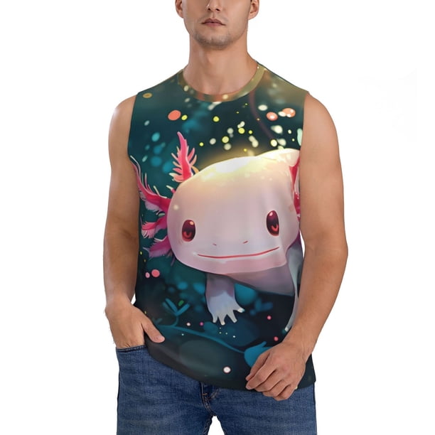 Balery Whimsical Axolotl Fantasy Camisetas sin mangas para hombre, absorbe la humedad y protege contra el mal olor.-X-Large
