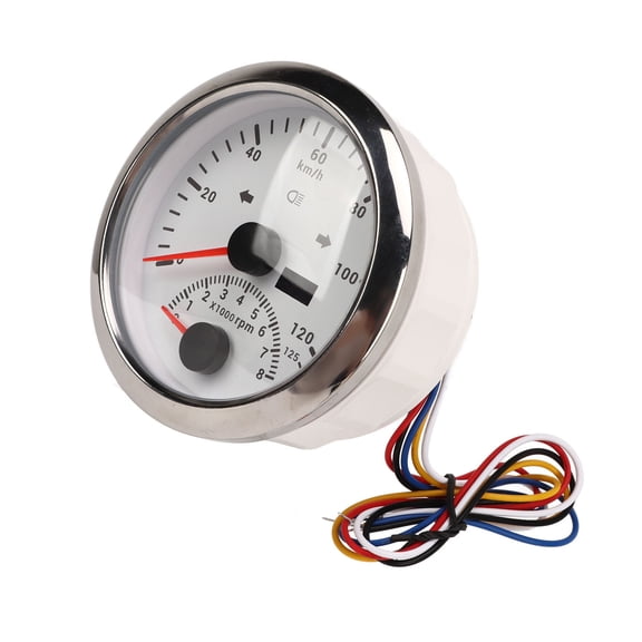 Elowen GPS Speedometer with Backlight Digital Tacho Gauge, GPS Speedometer Odometer 8000 RPM 0-125 KM/H Stainless Steel with Backlight for Car Marine ATV White Dial Silver Bezel