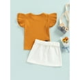 thumbnail image 4 of Toddler Kid Girls Fly Sleeve Round Neck Ribbed Tops + Button Skirts Outfits Set, 4 of 7