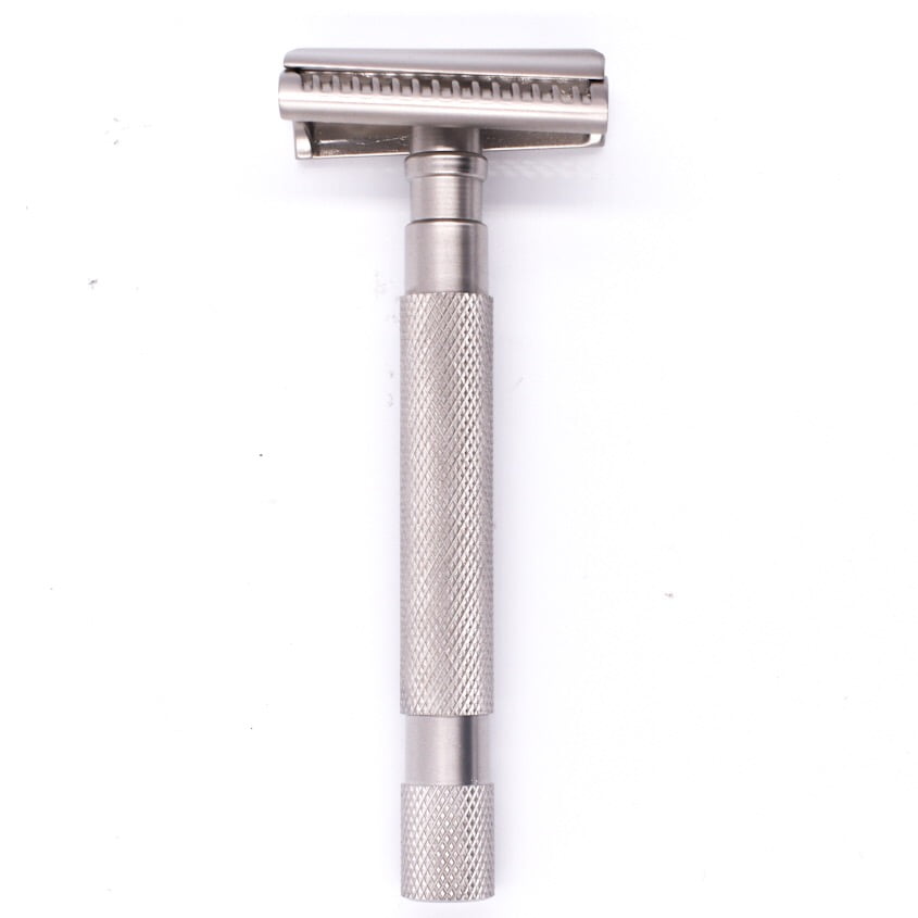 Parker Safety Razor Semi Slant Safety Razor and 5 Parker Premium Double Edge Razor Blades - Satin Chrome