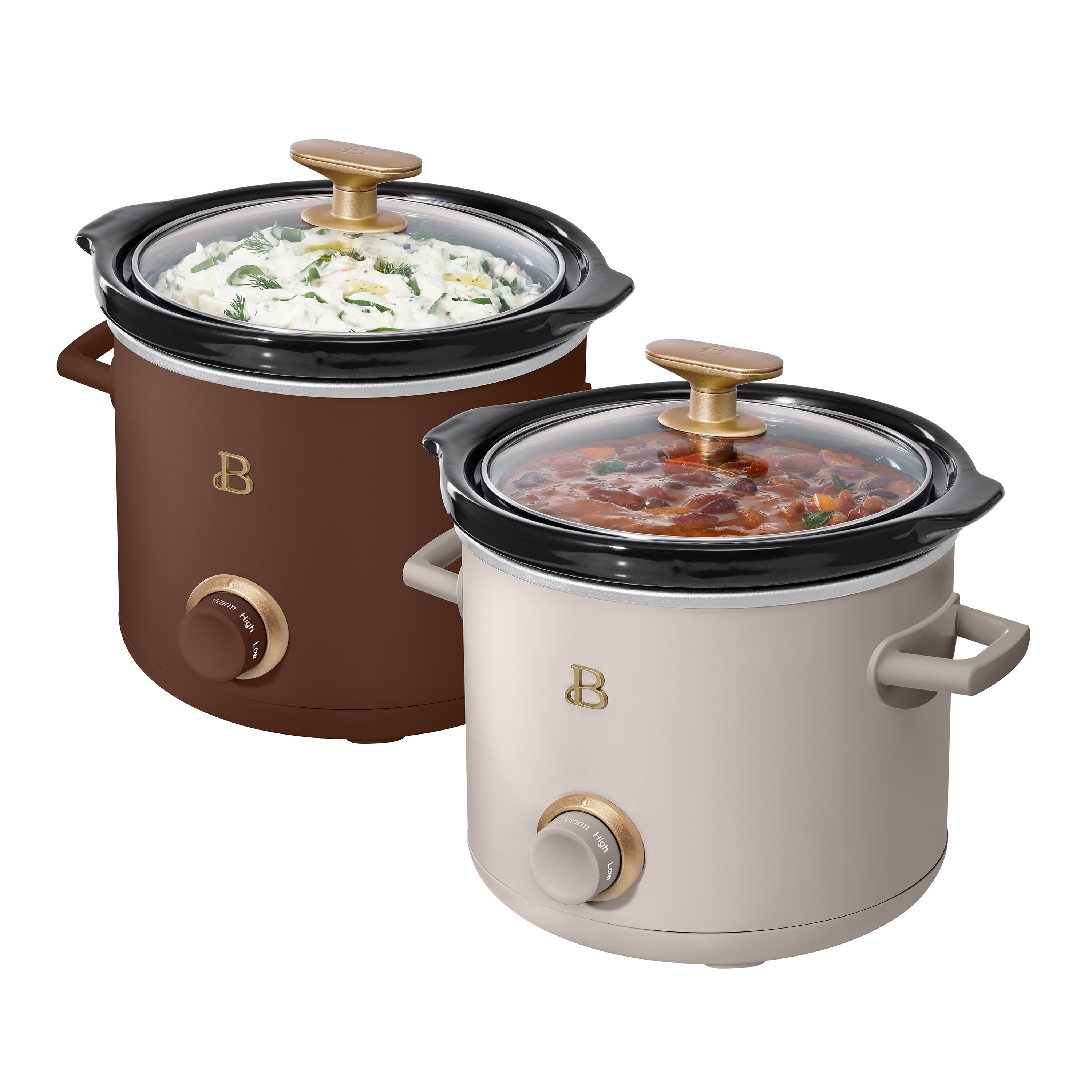 Beautiful 2-Pack 2qt Slow Cooker, Chocolate Brown, Porcini Taupe by Drew Barrymore