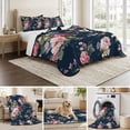 thumbnail image 6 of Quilts King Size Bedding Set, Farmhouse Flowers Lightweight Quilted Comforter, Country Pink Red Floral Leaf Navy Blue Soft Reversible Bedspread Coverlet with Pillow Covers for All Season, 96" x 106", 6 of 9