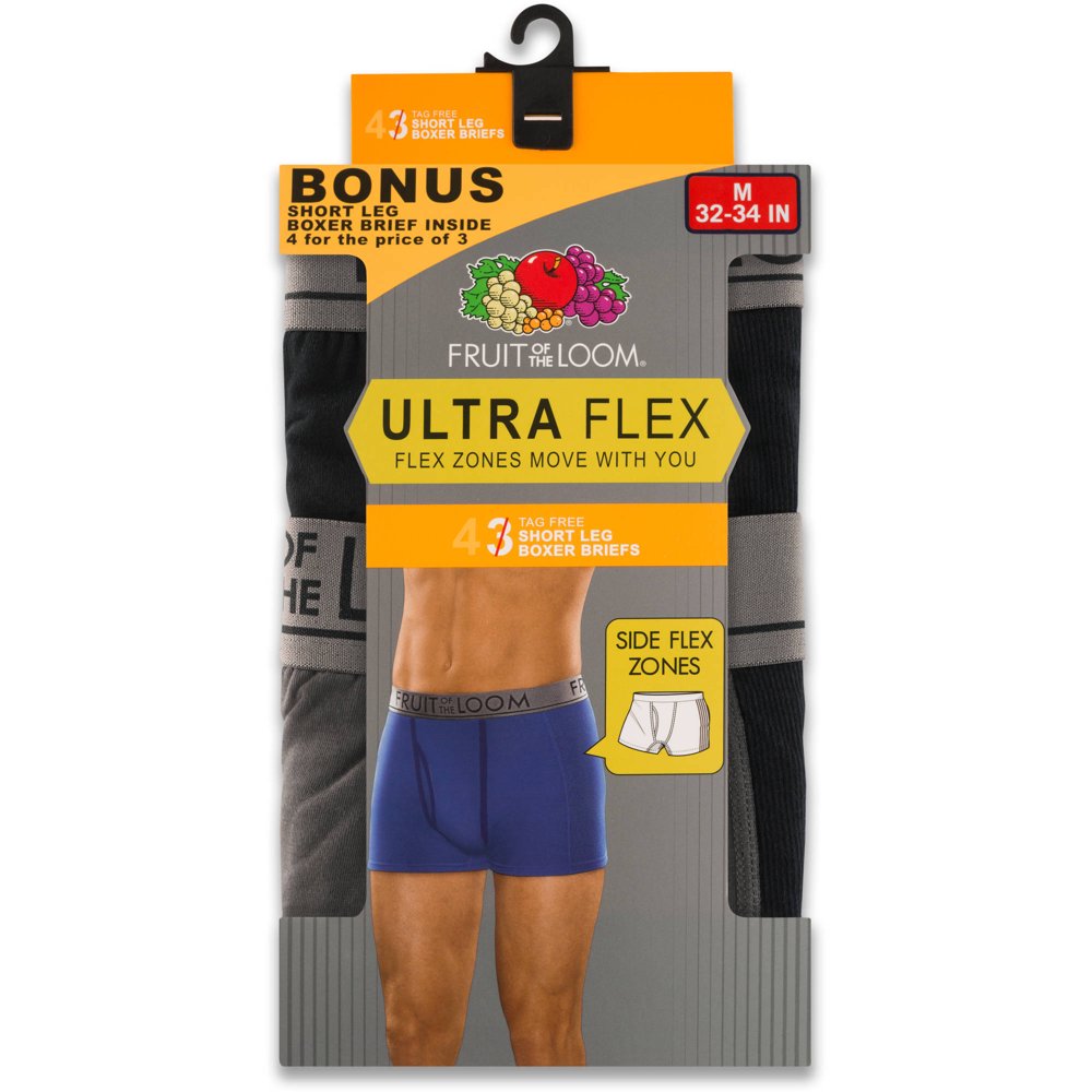 Fruit of the Loom Men's Ultra Flex Short Leg Boxer Briefs, 3+1 Bonus Pack