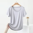 thumbnail image 4 of Olyvenn Fashion Women's Short Sleeve Cotton Scoop Neck Tee Summer Casual Solid T-Shirt Comfyable Breathable Modal Tops Gray XXL, 4 of 5