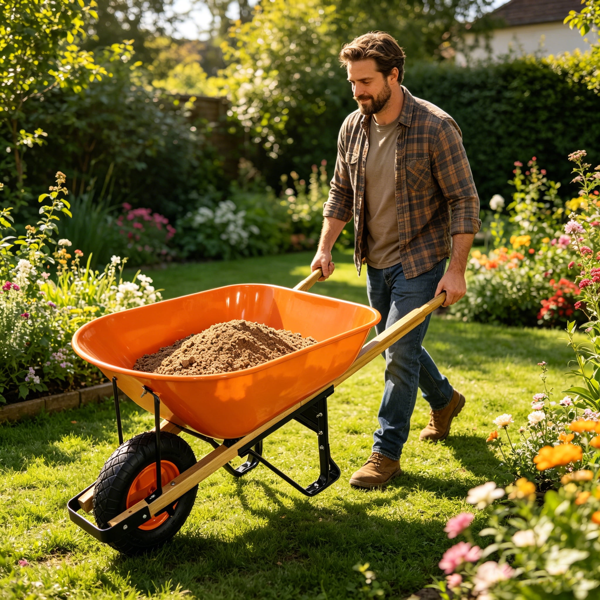 Steel Tray Wheel Barrow Two Wheeled Trolley for Green Garden 15 inch Pneumatic Wheel