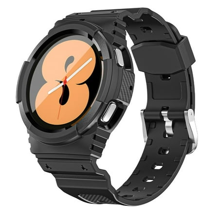 YuiYuKa Carbon Fiber Case+Band for Samsung Galaxy Watch 4 44mm 40mm/4 Classic 46mm 42mm/Gear s3 Frontier TPU Rugged Case+Strap Galaxy Watch 4 Classic Bands Cover - black