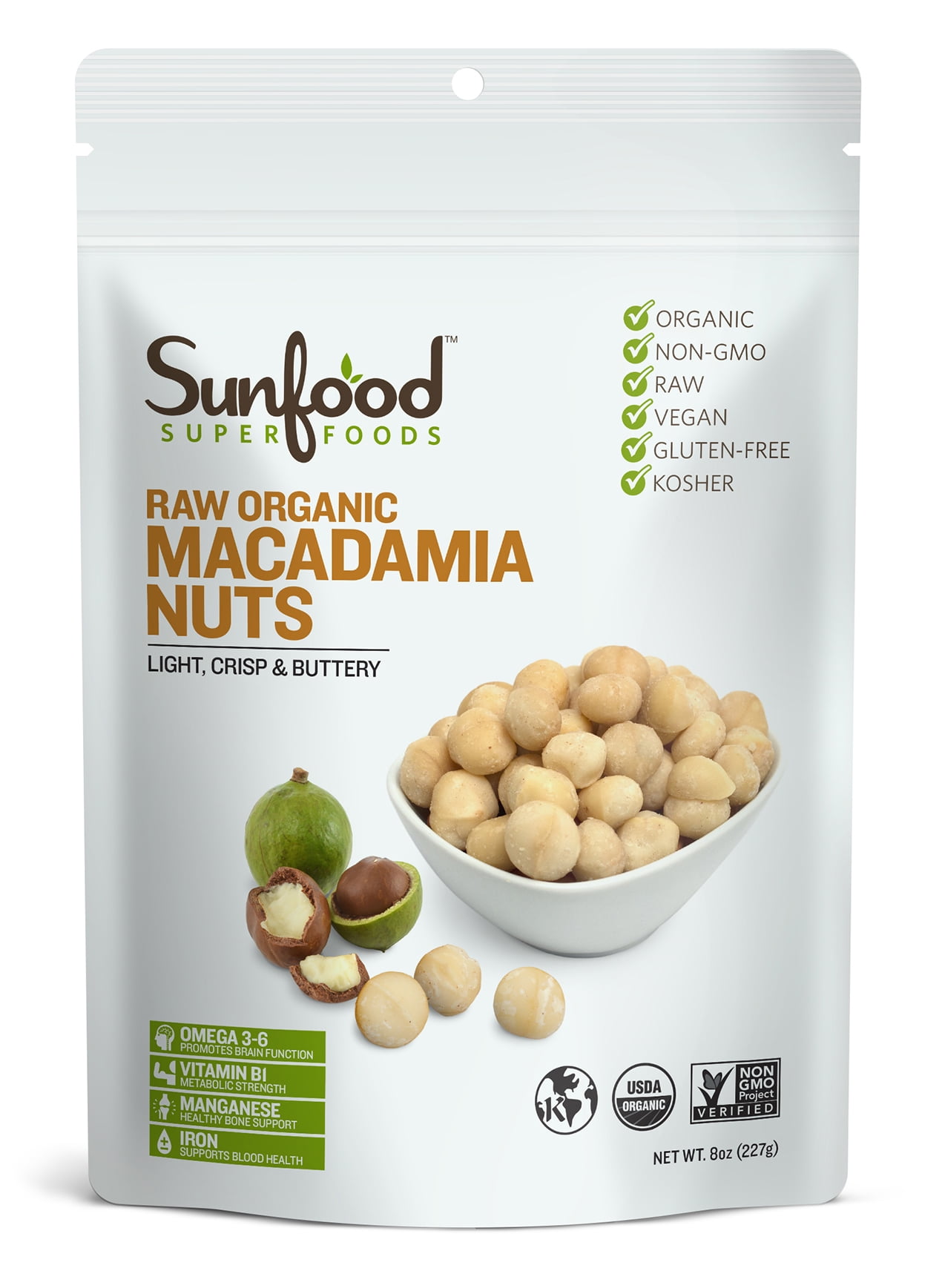 Sunfood Superfoods Organic Macadamia Nuts, 8.0 Oz