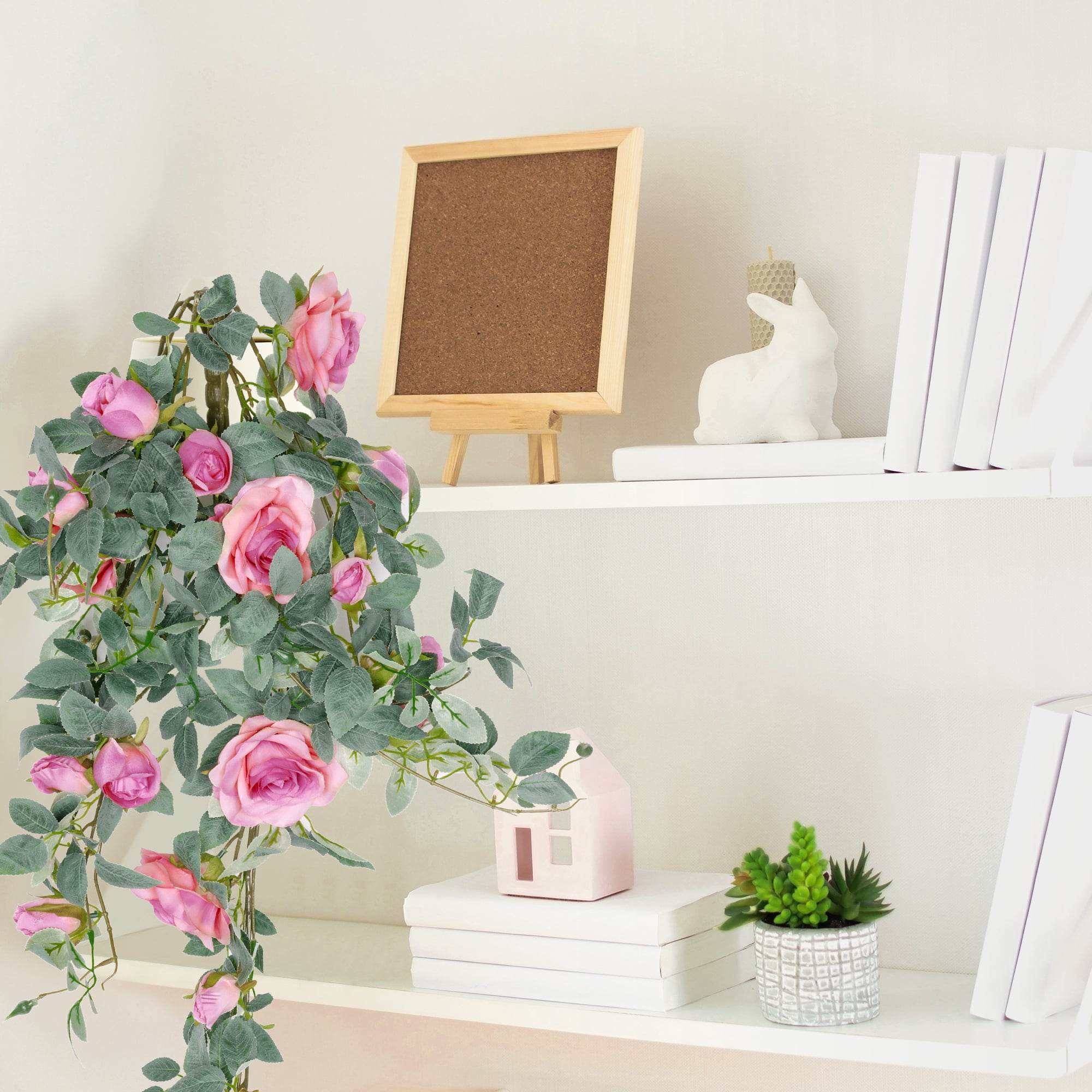 Unique Bargains Artificial Hanging Flower Fake Hanging Rose Plants Plastic Flower Pink
